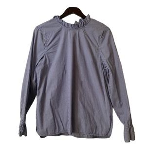 Dalia Ruffled Collar Long Sleeve Blue Striped Shirt